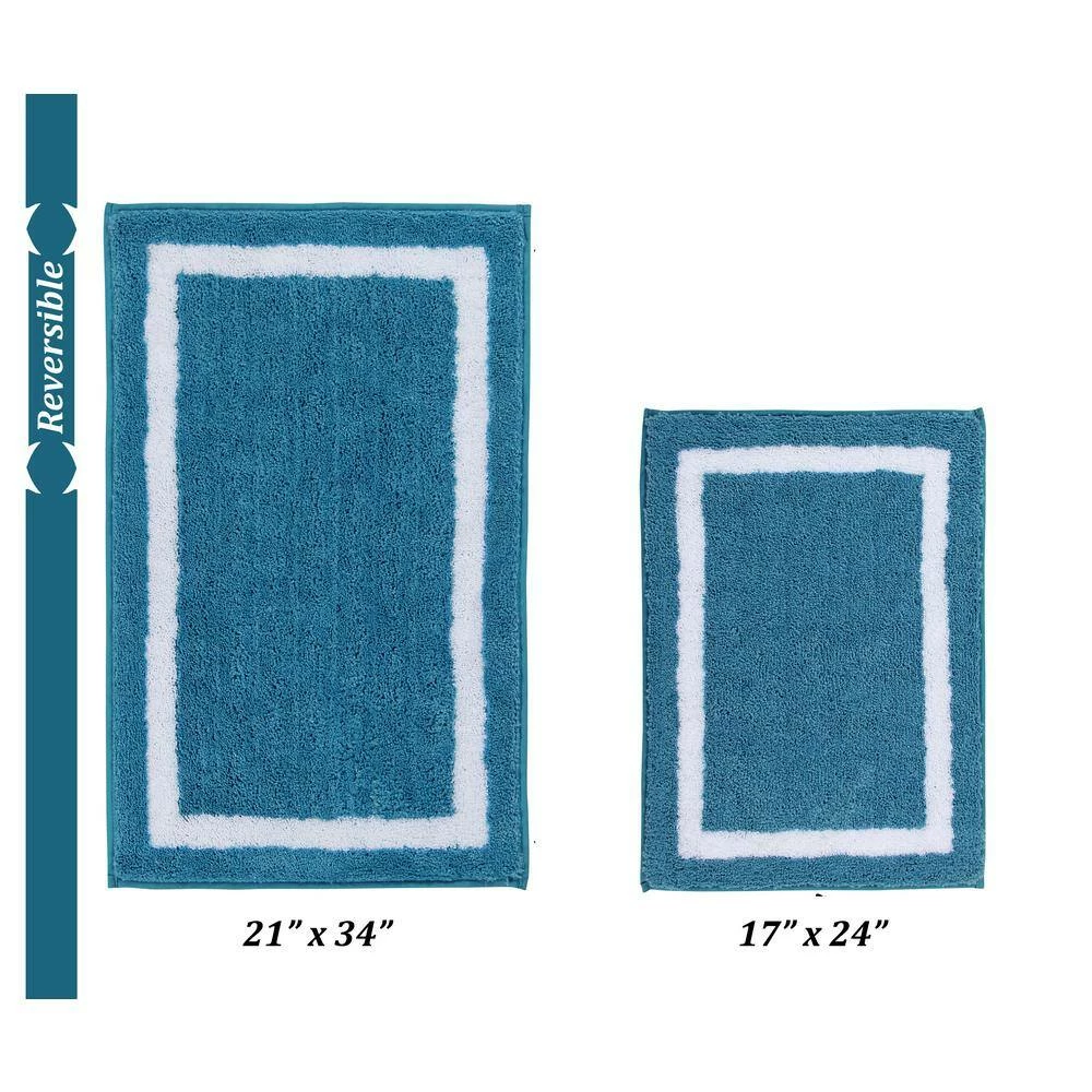 Pegasus Collection 2-Piece Aqua 100% Polyester 17 in. x 24 in., 21 in. x 34 in. Bath Rug Set by Better Trends 5 Pegasus Collection 2-Piece Aqua 100% Polyester 17 in. x 24 in., 21 in. x 34 in. Bath Rug Set by Better Trends - Image 3