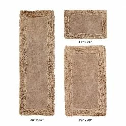 Shaggy Border Collection 3 Piece Beige 100% Cotton Bath Rug Set - (17" x 24" : 24" x 40" : 20" x 60") by Better Trends