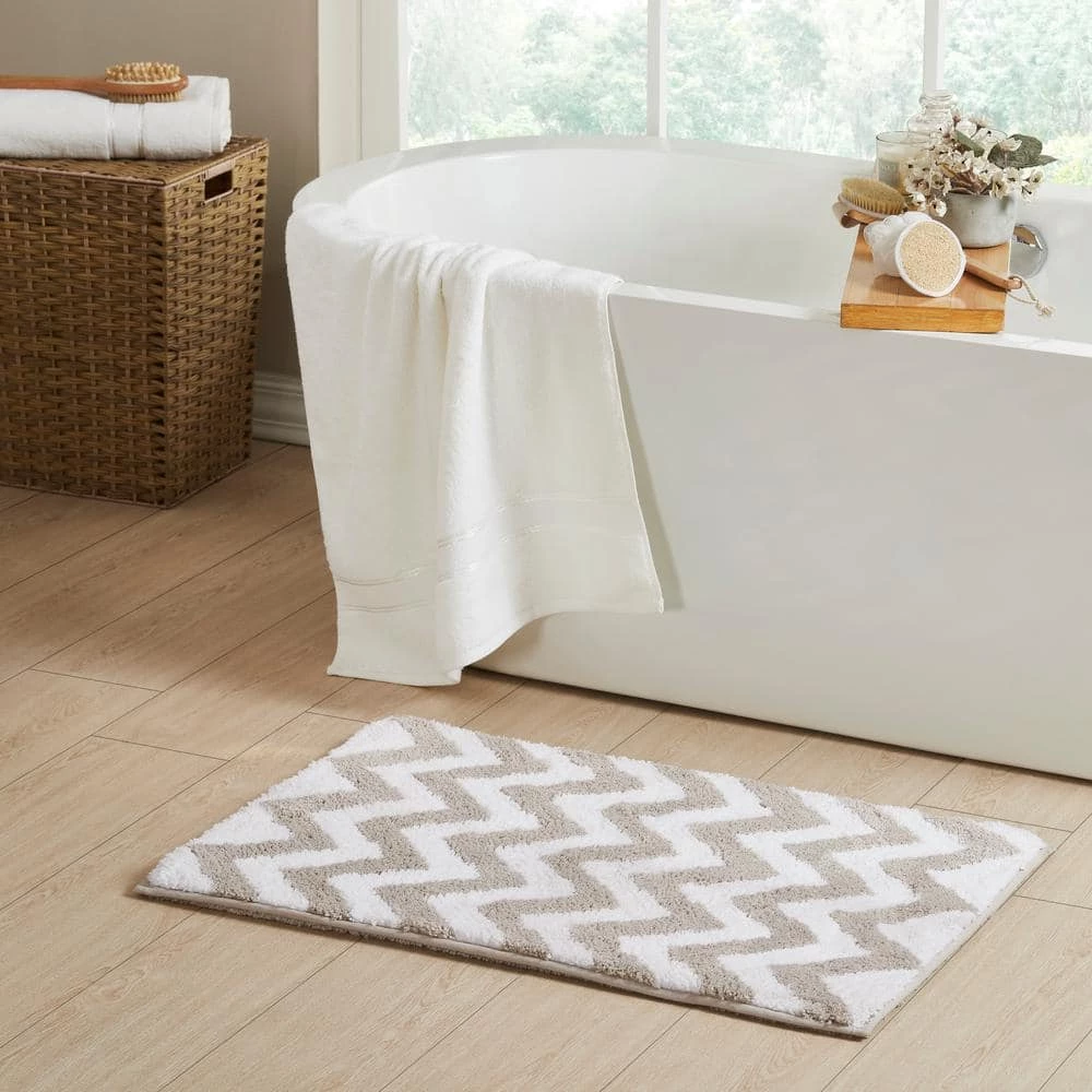Pegasus Collection Beige Chevron Pattern 100% Cotton Rectangle 3-Piece Bath Rug and Towel Set by Better Trends 3 Pegasus Collection Beige Chevron Pattern 100% Cotton Rectangle 3-Piece Bath Rug and Towel Set by Better Trends