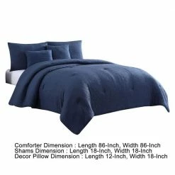 Alice 5- Piece Navy Blue Textured Microfiber Queen Comforter Set by Benjara -Better Trends Sales Store benjara bedding sets bm277009 44 1000