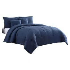 Alice 5- Piece Navy Blue Textured Microfiber Queen Comforter Set by Benjara