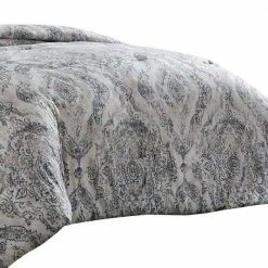 Lance 8- Piece White and Gray Damask Print Microfiber Queen Bed Comforter Set by Benjara -Better Trends Sales Store benjara bedding sets bm277011 1f 1000