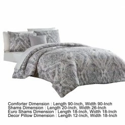 Lance 8- Piece White and Gray Damask Print Microfiber Queen Bed Comforter Set by Benjara -Better Trends Sales Store benjara bedding sets bm277011 44 1000
