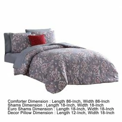 Tyler 8- Piece Gray Floral Print Microfiber Queen Bed Comforter Set by Benjara -Better Trends Sales Store benjara bedding sets bm277013 44 1000