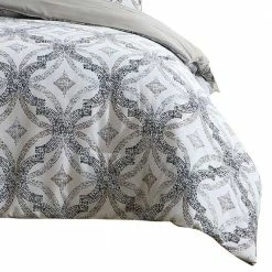 Owen 8- Piece White and Gray Quatrefoil Print Microfiber Queen Bed Comforter Set by Benjara -Better Trends Sales Store benjara bedding sets bm277015 1f 1000