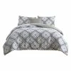 Owen 8- Piece White and Gray Quatrefoil Print Microfiber Queen Bed Comforter Set by Benjara -Better Trends Sales Store benjara bedding sets bm277015 64 1000