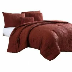 Alice 5- Piece Red Textured Microfiber Queen Comforter Set by Benjara