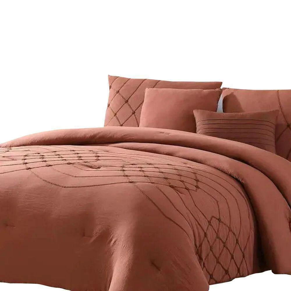 Alice 5-Piece Red Stitched Microfiber Queen Comforter Set by Benjara 6 Alice 5-Piece Red Stitched Microfiber Queen Comforter Set by Benjara - Image 4