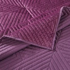 Ahab 2-Piece Violet Diamond Quilting Design Velvet Twin Quilt Set by Benjara -Better Trends Sales Store benjara bedding sets bm280408 1f 1000