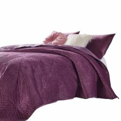 Ahab 2-Piece Violet Diamond Quilting Design Velvet Twin Quilt Set by Benjara -Better Trends Sales Store benjara bedding sets bm280408 31 1000