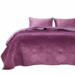 Ahab 2-Piece Violet Diamond Quilting Design Velvet Twin Quilt Set by Benjara -Better Trends Sales Store benjara bedding sets bm280408 4f 1000