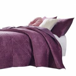 Ahab 2-Piece Violet Diamond Quilting Design Velvet Twin Quilt Set by Benjara