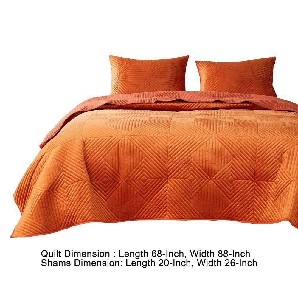 Ahab 2-Piece Orange Diamond Quilting Design Velvet Twin Quilt Set by Benjara 7 Ahab 2-Piece Orange Diamond Quilting Design Velvet Twin Quilt Set by Benjara - Image 5