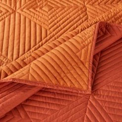 Ahab 3-Piece Orange Diamond Quilting Design Velvet King Quilt Set by Benjara 11 Ahab 3-Piece Orange Diamond Quilting Design Velvet King Quilt Set by Benjara -Better Trends Sales Store benjara bedding sets bm280413 1f 1000