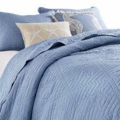 Esen 3-Piece Light Blue Quilted Nautical Design Microfiber King Size Quilt Set by Benjara -Better Trends Sales Store benjara bedding sets bm280424 1f 1000