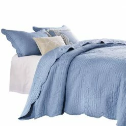 Esen 3-Piece Light Blue Quilted Nautical Design Microfiber King Size Quilt Set by Benjara -Better Trends Sales Store benjara bedding sets bm280424 4f 1000