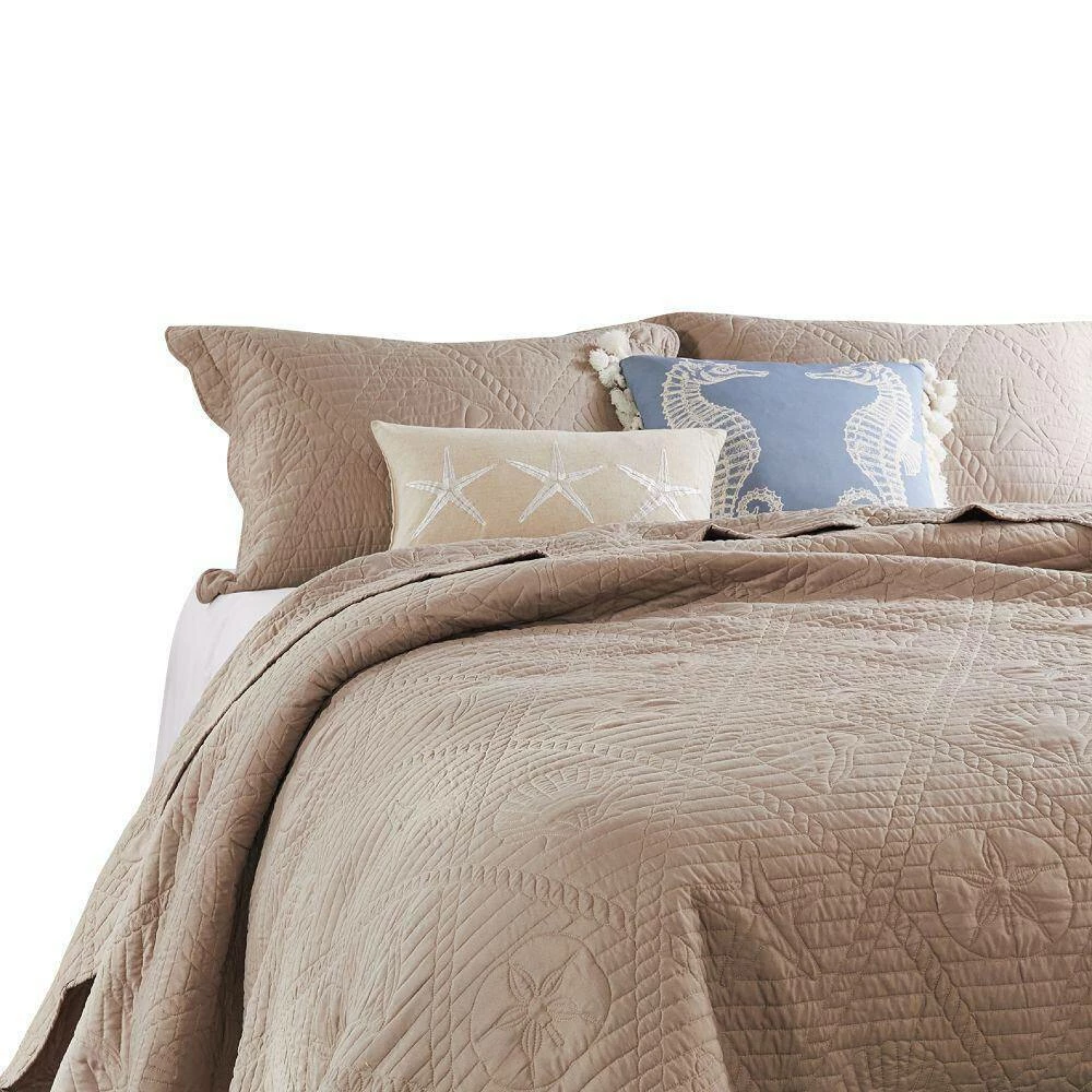 Esen 3- Piece Taupe Brown Quilted Nautical Design Microfiber King Size Quilt Set by Benjara 6 Esen 3- Piece Taupe Brown Quilted Nautical Design Microfiber King Size Quilt Set by Benjara - Image 4