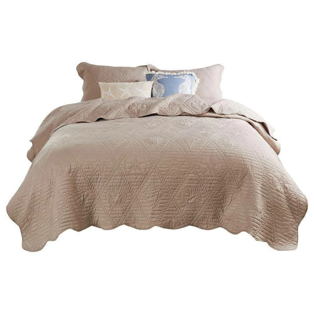 Esen 3- Piece Taupe Brown Quilted Nautical Design Microfiber King Size Quilt Set by Benjara 8 Esen 3- Piece Taupe Brown Quilted Nautical Design Microfiber King Size Quilt Set by Benjara - Image 6