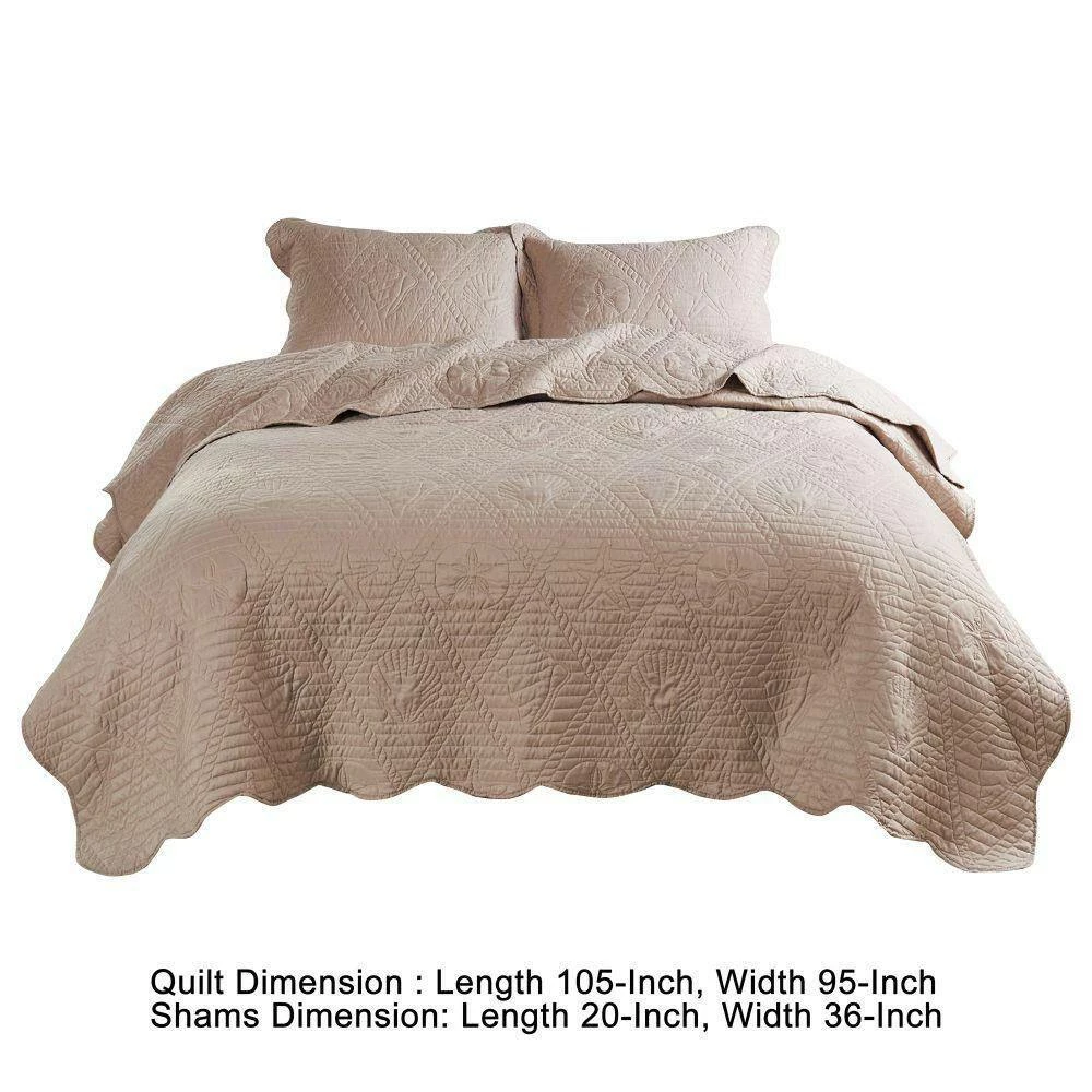 Esen 3- Piece Taupe Brown Quilted Nautical Design Microfiber King Size Quilt Set by Benjara 7 Esen 3- Piece Taupe Brown Quilted Nautical Design Microfiber King Size Quilt Set by Benjara - Image 5