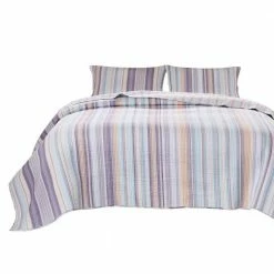 Ysa 2-Piece Multi-Color Pastel Striped Soft Cotton Twin Quilt Set by Benjara