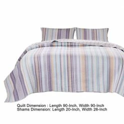 Ysa 3-Piece Multi-Color Pastel Striped Soft Cotton Queen Quilt Set by Benjara -Better Trends Sales Store benjara bedding sets bm280435 44 1000