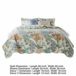 Wade 5-Piece Multi-Color Floral Pattern Microfiber Full Quilt Set with Ocean Design and Scalloped Edges by Benjara -Better Trends Sales Store benjara bedding sets bm281992 44 1000