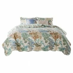 Wade 5-Piece Multi-Color Floral Pattern Ocean Design Microfiber King Quilt Set with Scalloped Edges by Benjara -Better Trends Sales Store benjara bedding sets bm281993 31 1000