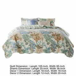 Wade 5-Piece Multi-Color Floral Pattern Ocean Design Microfiber King Quilt Set with Scalloped Edges by Benjara -Better Trends Sales Store benjara bedding sets bm281993 44 1000
