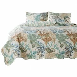 Wade 5-Piece Multi-Color Floral Pattern Ocean Design Microfiber King Quilt Set with Scalloped Edges by Benjara -Better Trends Sales Store benjara bedding sets bm281993 c3 1000