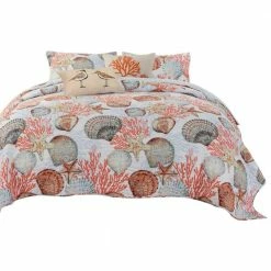Gul 5-Piece Multi-Color Coral Shell Print Soft Microfiber King Quilt Set by Benjara