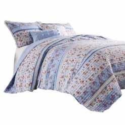 Joa 2-Piece Blue and white Floral Print Microfiber Twin Quilt Set with Lace Trim by Benjara -Better Trends Sales Store benjara bedding sets bm282007 31 1000