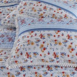 Joa 2-Piece Blue and white Floral Print Microfiber Twin Quilt Set with Lace Trim by Benjara -Better Trends Sales Store benjara bedding sets bm282007 4f 1000