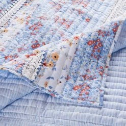 Joa 3-Piece Multi-Color Lace Trim Floral Print Microfiber Queen Quilt Set by Benjara -Better Trends Sales Store benjara bedding sets bm282008 1f 1000