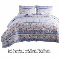 Joa 3-Piece Multi-Color Lace Trim Floral Print Microfiber Queen Quilt Set by Benjara -Better Trends Sales Store benjara bedding sets bm282008 44 1000