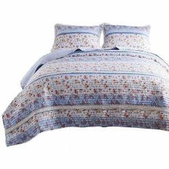 Joa 3-Piece Multi-Color Floral Print Microfiber King Quilt Set with Lace Trim by Benjara -Better Trends Sales Store benjara bedding sets bm282009 31 1000