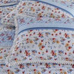 Joa 3-Piece Multi-Color Floral Print Microfiber King Quilt Set with Lace Trim by Benjara -Better Trends Sales Store benjara bedding sets bm282009 4f 1000