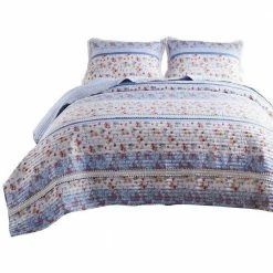 Joa 3-Piece Multi-Color Floral Print Microfiber King Quilt Set with Lace Trim by Benjara