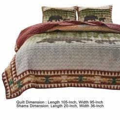 Kip 3-Piece Multi-Color Simple Bear Print Soft Microfiber King Quilt Set by Benjara -Better Trends Sales Store benjara bedding sets bm282011 44 1000