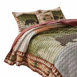 Kip 3-Piece Multi-Color Simple Bear Print Soft Microfiber King Quilt Set by Benjara -Better Trends Sales Store benjara bedding sets bm282011 4f 1000