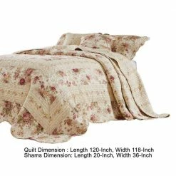 Rosle Cream and Pink Floral Print King Size Cotton Bedspread Set by Benjara -Better Trends Sales Store benjara quilts bm281989 44 1000