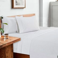 Matt 4-Piece White Stripes Soft Organic Cotton Full Bed Sheet Set by Benjara -Better Trends Sales Store benjara sheet sets bm276826 31 1000