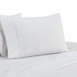 Matt 4-Piece White Stripes Soft Organic Cotton Full Bed Sheet Set by Benjara -Better Trends Sales Store benjara sheet sets bm276826 4f 1000