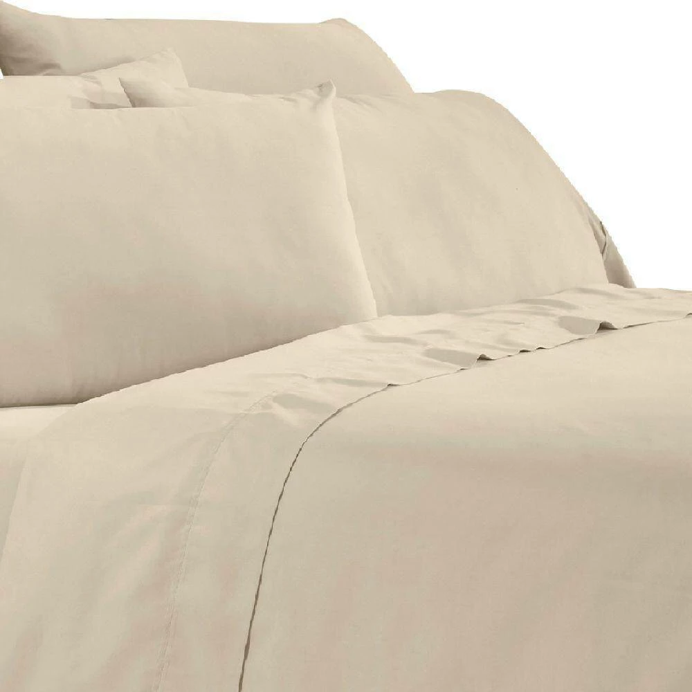 Minka 6-Piece Beige Solid Antimicrobial Microfiber Full Bed Sheet Set by Benjara 6 Minka 6-Piece Beige Solid Antimicrobial Microfiber Full Bed Sheet Set by Benjara - Image 4