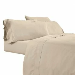 Minka 6-Piece Beige Solid Soft Antimicrobial Microfiber King Bed Sheet Set by Benjara