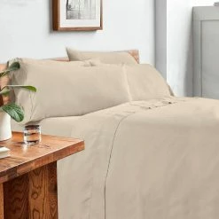 Minka 6-Piece Beige Solid Soft Antimicrobial Microfiber King Bed Sheet Set by Benjara -Better Trends Sales Store benjara sheet sets bm276853 fa 1000