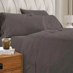 Minka 6-Piece Dark Brown Solid Soft Antimicrobial Microfiber Full Bed Sheet Set by Benjara -Better Trends Sales Store benjara sheet sets bm276871 31 1000