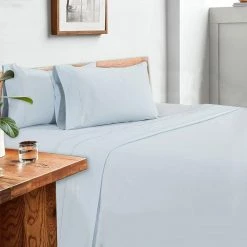 Matt 4-Piece Light Blue Solid Soft Organic Cotton California King Bed Sheet Set by Benjara -Better Trends Sales Store benjara sheet sets bm276880 fa 1000