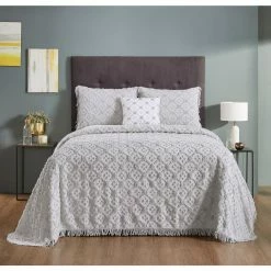 Charleston Collection 4-Piece Grey Queen 100% Cotton Bedspread Set by Better Trends