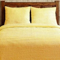 Natick 2-Piece 100% Cotton Yellow Twin Wavy Stripes Design Bedspread Set by Better Trends -Better Trends Sales Store better trends bedding sets bsna2pctwye 4f 1000