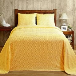 Natick 2-Piece 100% Cotton Yellow Twin Wavy Stripes Design Bedspread Set by Better Trends